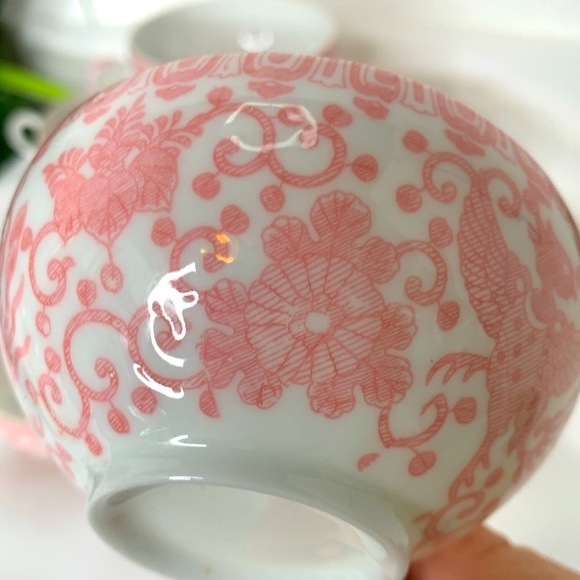Set of 5 rare Vintage occupied Japan Pheonix bird pink & white porcelain teacups - Picture 8 of 8